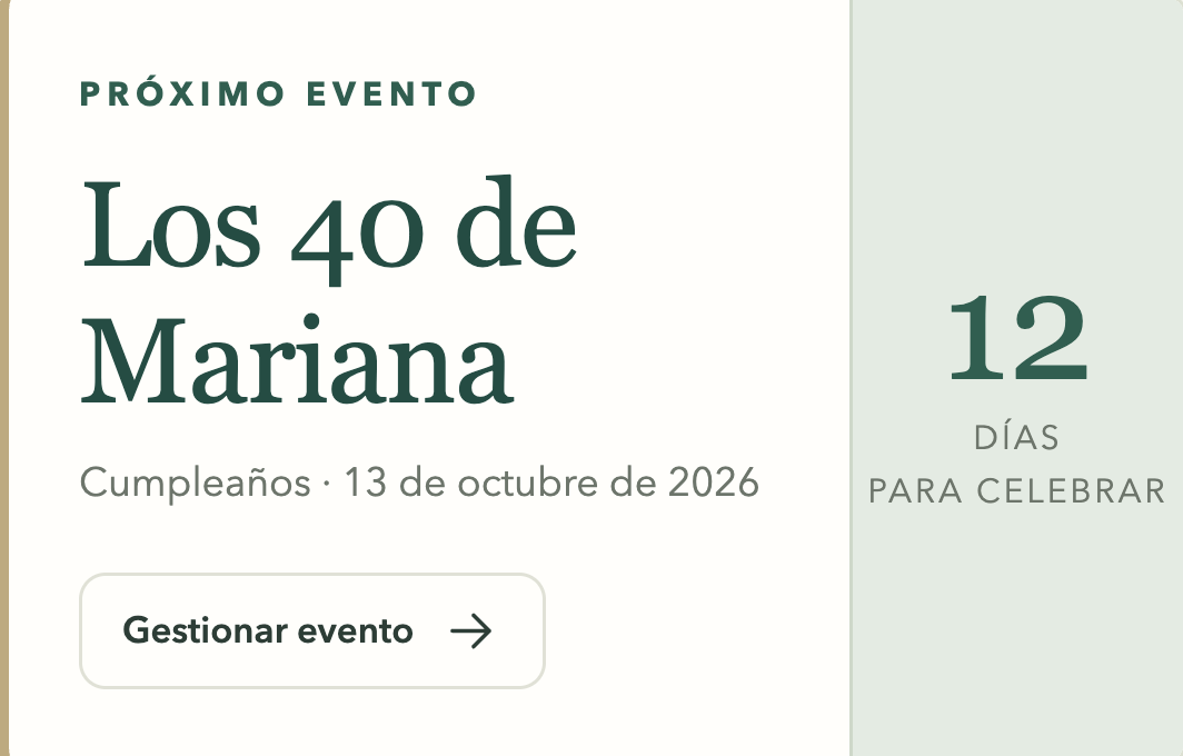 Panel del salón: próximo evento, Los 40 de Mariana, faltan 12 días